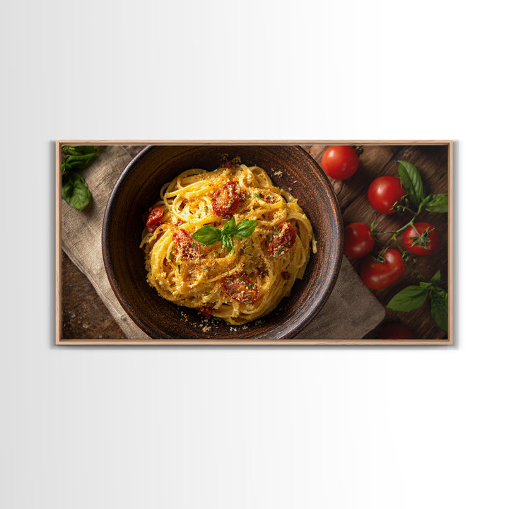 Fresh Pasta with Tomatoes and Basil Canvas Print, Restaurant Art, Textured Painting, Restaurant Decor, Fine Art, Bistro, RES-2x1-22
