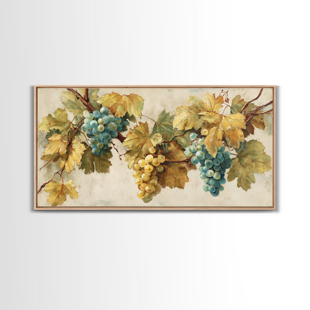 Wine Grapevine Botanical Study Framed Canvas Print, Restaurant Art, Bedroom Wall Art, Restaurant Decor, Watercolor Art, Bistro, RES-2x1-59