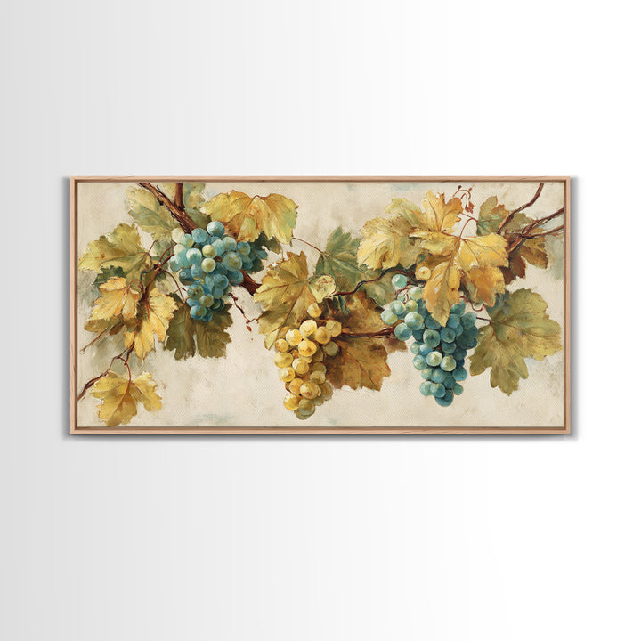 Wine Grapevine Botanical Study Framed Canvas Print, Restaurant Art, Bedroom Wall Art, Restaurant Decor, Watercolor Art, Bistro, RES-2x1-59