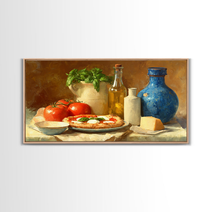 Pizzeria Tomato Basil and Mozzarella Still Life Canvas Print, Restaurant Art, Minimalist Decor, Restaurant Decor, Bistro, RES-2x1-6