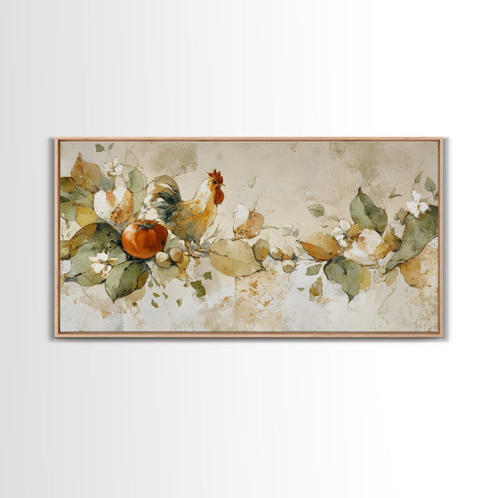 Rooster and Herbs for Farmhouse Restaurant Mood Canvas Print, Restaurant Art, Large Wall Art, Restaurant Decor, Bistro, RES-2x1-64