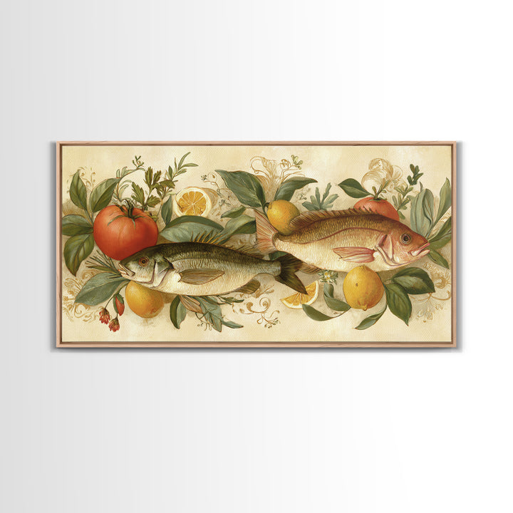 Fresh Fish with Lemon and Herbs Framed Canvas Print, Restaurant Art, Gallery Decor, Restaurant Decor, Fine Art, Bistro, RES-2x1-67