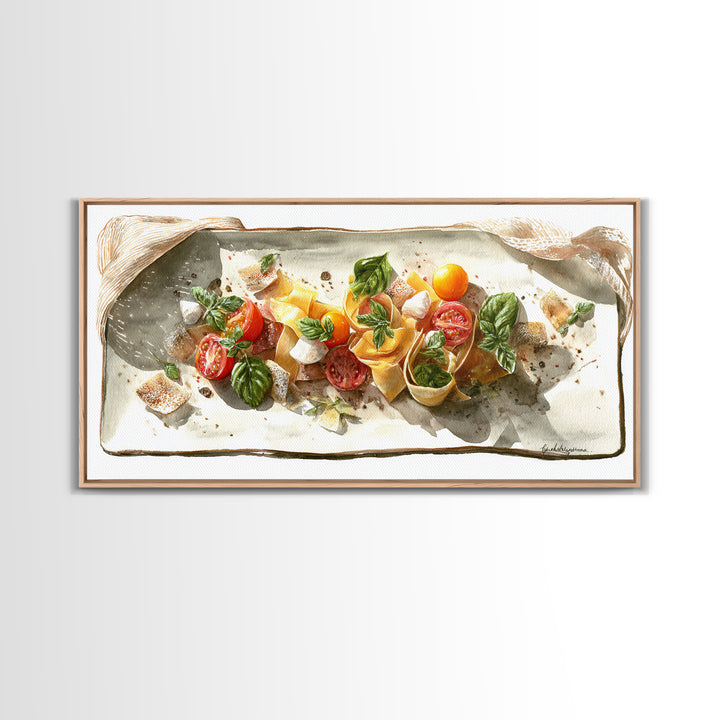 Fresh Pasta with Tomatoes and Basil Canvas Print, Restaurant Art, Large Wall Art, Restaurant Decor, Fine Art, Bistro, RES-2x1-70