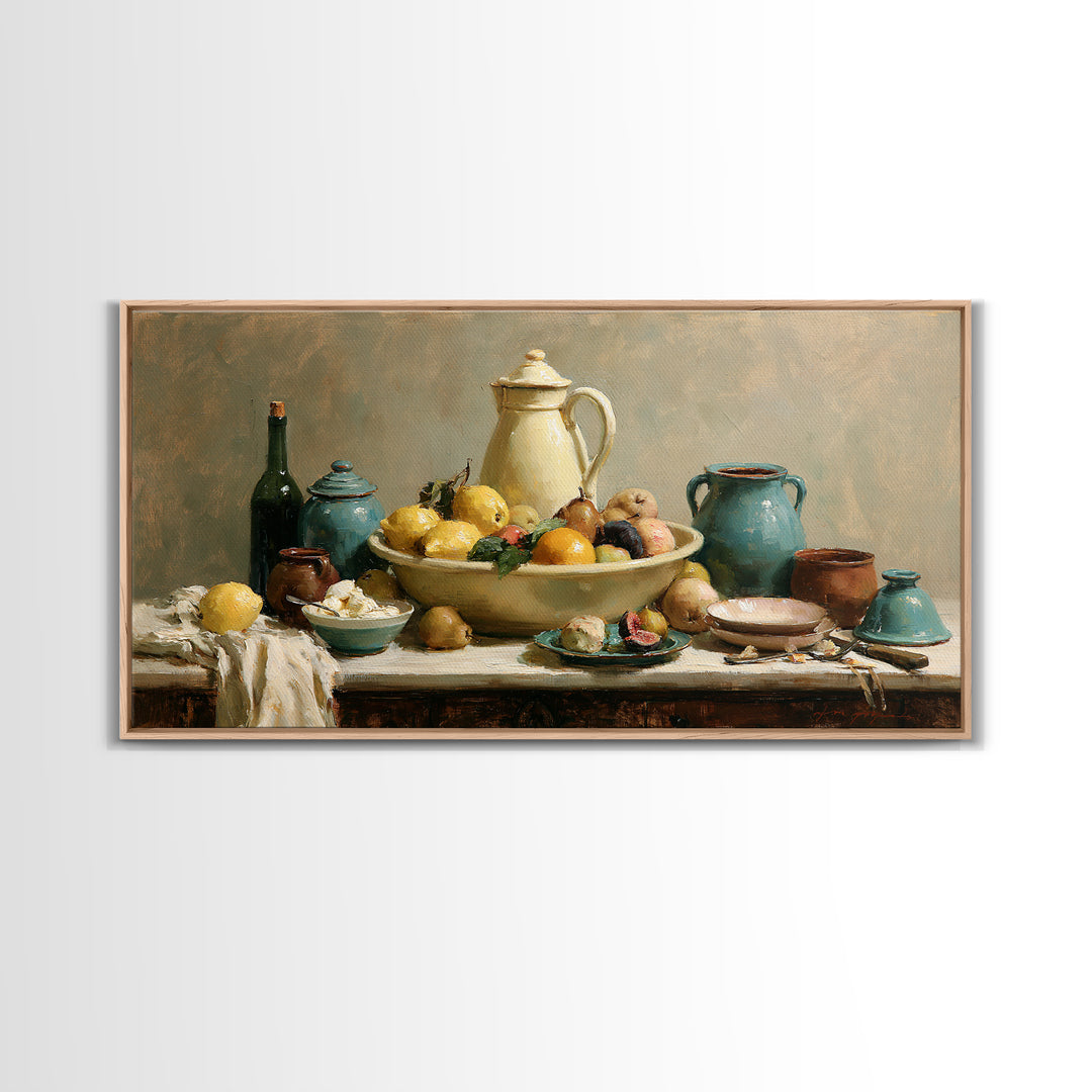 Classic Fruit Bowl Framed Canvas Print, Restaurant Art, Canvas Wall Art, Restaurant Decor, Fine Art, Bistro, Bedroom Wall Art, RES-2x1-72