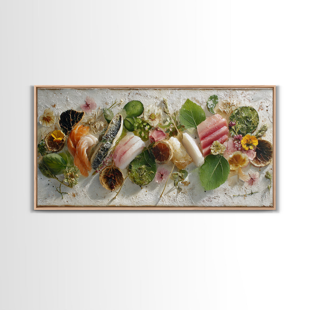 Sushi Fish and Ceramic Plate Composition Canvas Print, Restaurant Art, Printable Art, Restaurant Decor, Fine Art, Bistro, RES-2x1-73