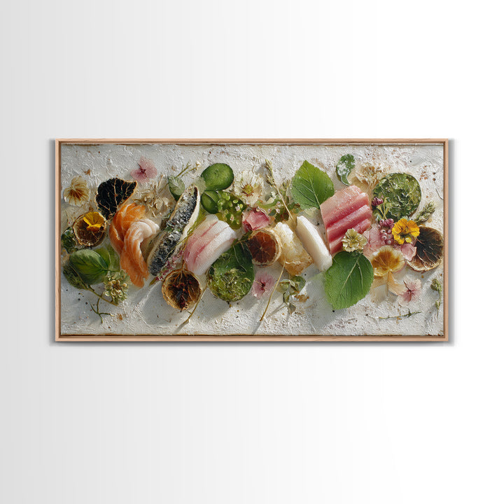 Sushi Fish and Ceramic Plate Composition Canvas Print, Restaurant Art, Printable Art, Restaurant Decor, Fine Art, Bistro, RES-2x1-73
