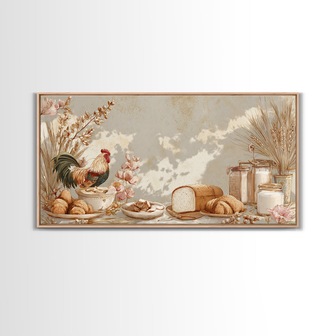 Rooster and Herbs for Farmhouse Restaurant Mood Framed Canvas Print, Restaurant Art, Printable Art, Restaurant Decor, Bistro, RES-2x1-88