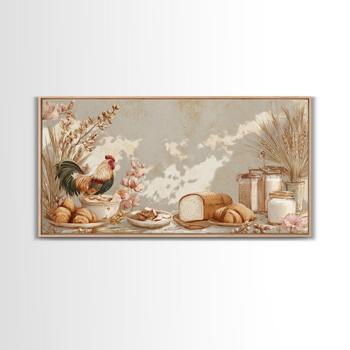 Rooster and Herbs for Farmhouse Restaurant Mood Framed Canvas Print, Restaurant Art, Printable Art, Restaurant Decor, Bistro, RES-2x1-88