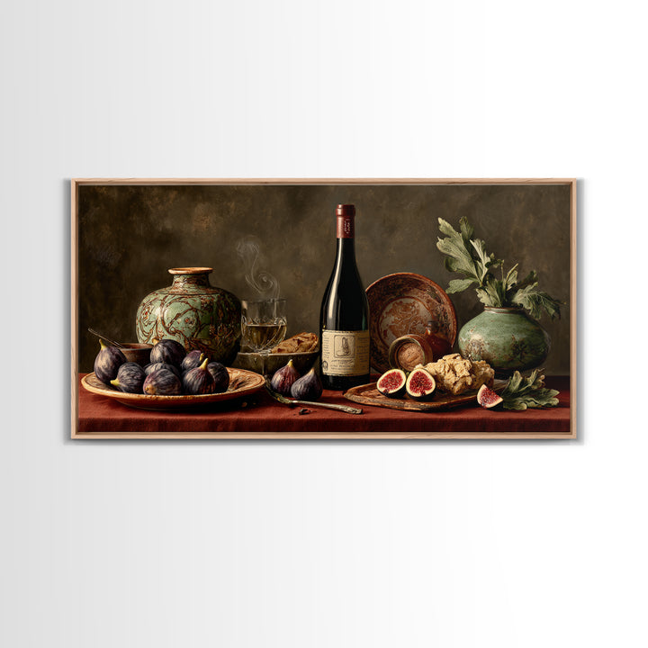 Wine Bottle and Figs Canvas Print, Restaurant Art, Living Room Decor, Restaurant Decor, Fine Art, Bistro, Gallery Decor, RES-2x1-93