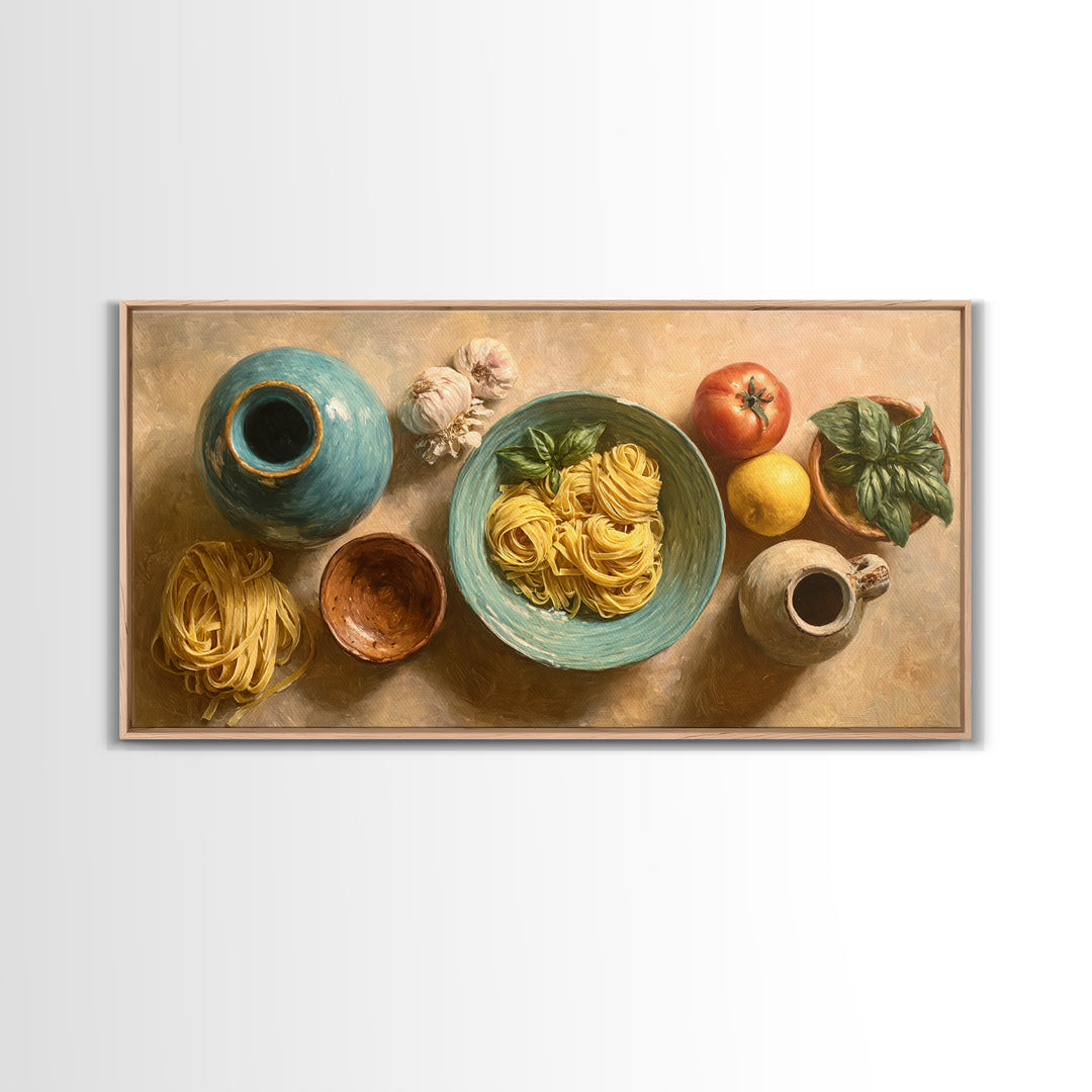 Fresh Pasta with Tomatoes and Basil Canvas Print, Restaurant Art, Large Wall Art, Restaurant Decor, Fine Art, Bistro, RES-2x1-94