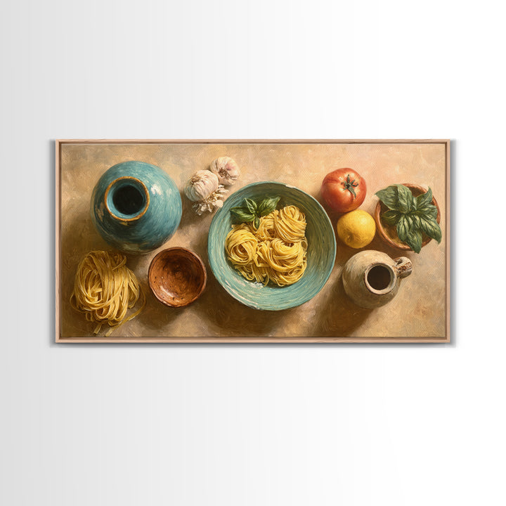 Fresh Pasta with Tomatoes and Basil Canvas Print, Restaurant Art, Large Wall Art, Restaurant Decor, Fine Art, Bistro, RES-2x1-94
