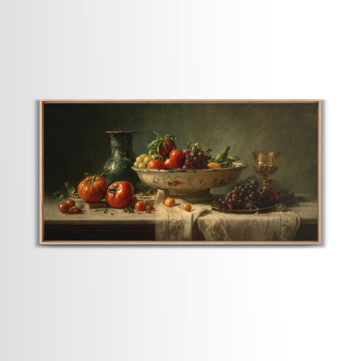 Classic Fruit Bowl Framed Canvas Print, Restaurant Art, Watercolor Painting, Restaurant Decor, Oil Painting, Bistro, RES-2x1-96