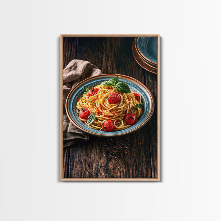 Fresh Pasta with Tomatoes and Basil Canvas Print, Restaurant Art, Contemporary Art, Restaurant Decor, Fine Art, Bistro, RES-2x3-10