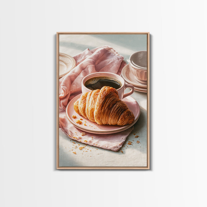 French Bistro Coffee and Croissant Still Life Canvas Print, Restaurant Art, Wall Art, Restaurant Decor, Oil Painting, Bistro, RES-2x3-14