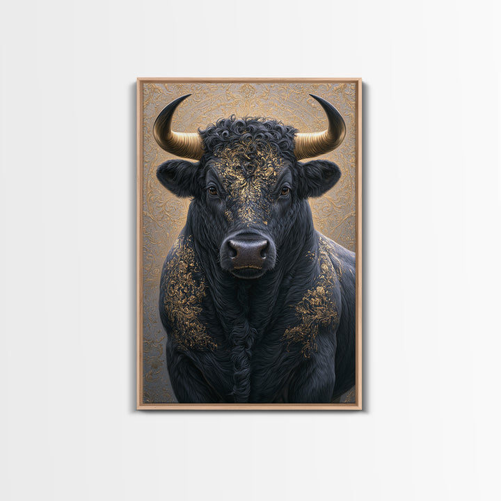 Steakhouse Black and Gold Bull Portrait Canvas Print, Restaurant Art, Minimalist Decor, Restaurant Decor, Fine Art, Bistro, RES-2x3-15