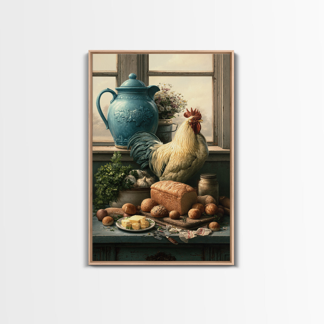 Rooster and Herbs for Farmhouse Restaurant Mood Framed Canvas Print, Restaurant Art, Canvas Print, Restaurant Decor, Bistro, RES-2x3-28