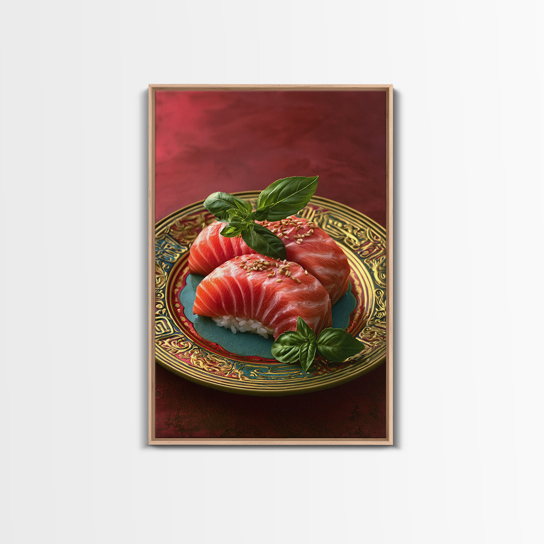 Sushi Fish and Ceramic Plate Composition Framed Canvas Print, Restaurant Art, Kitchen Decor, Restaurant Decor, Fine Art, Bistro, RES-2x3-37