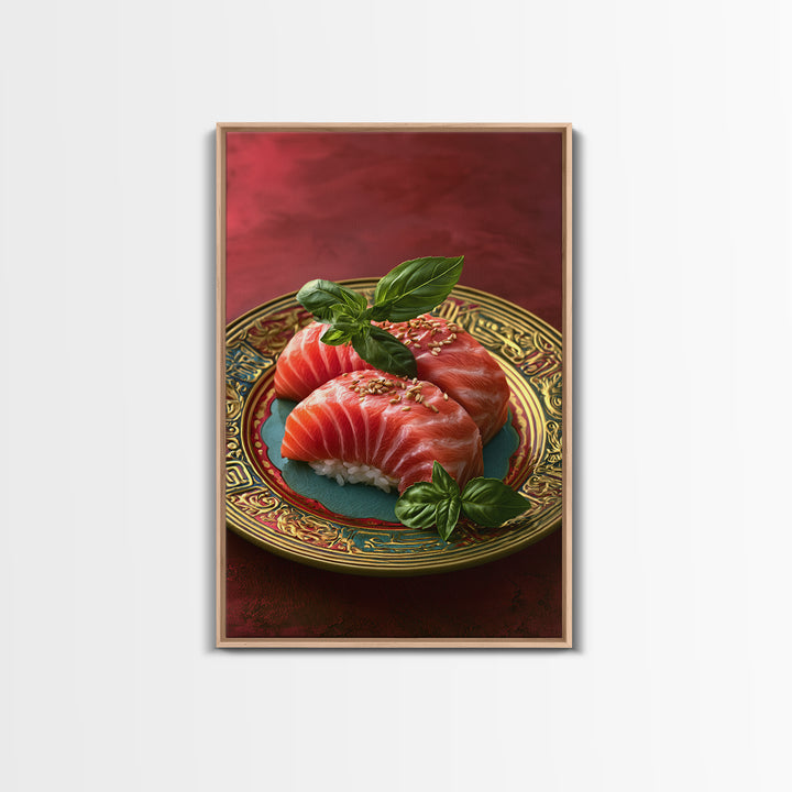 Sushi Fish and Ceramic Plate Composition Framed Canvas Print, Restaurant Art, Kitchen Decor, Restaurant Decor, Fine Art, Bistro, RES-2x3-37