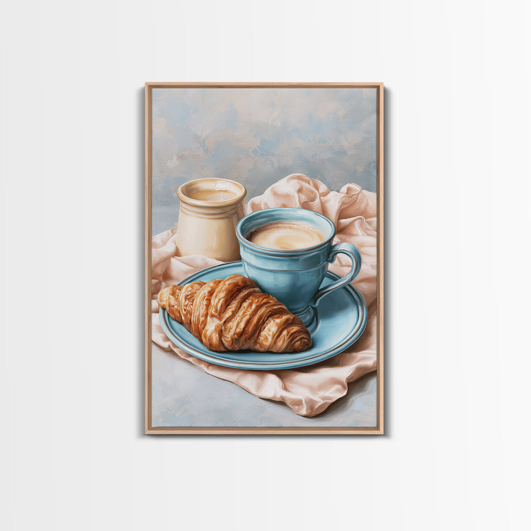 French Bistro Coffee and Croissant Still Life Framed Canvas Print, Restaurant Art, Canvas, Restaurant Decor, Fine Art, Bistro, RES-2x3-38