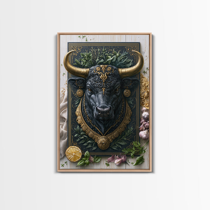 Steakhouse Black and Gold Bull Portrait Canvas Print, Restaurant Art, Canvas Wall Art, Restaurant Decor, Oil Painting, Bistro, RES-2x3-39