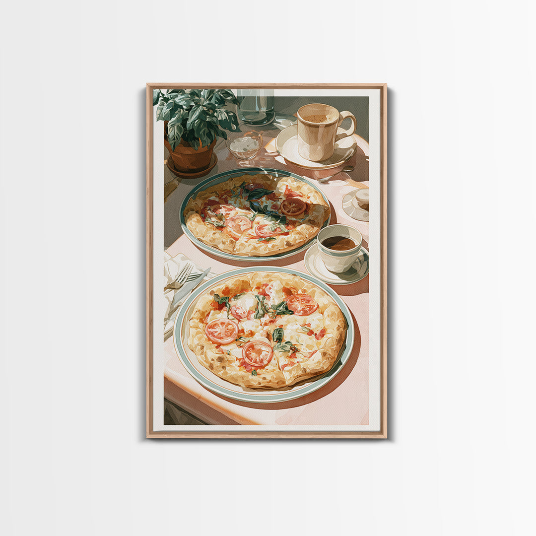 Pizzeria Tomato Basil and Mozzarella Still Life Canvas Print, Restaurant Art, Restaurant Decor, Bistro, Watercolor Painting, RES-2x3-42