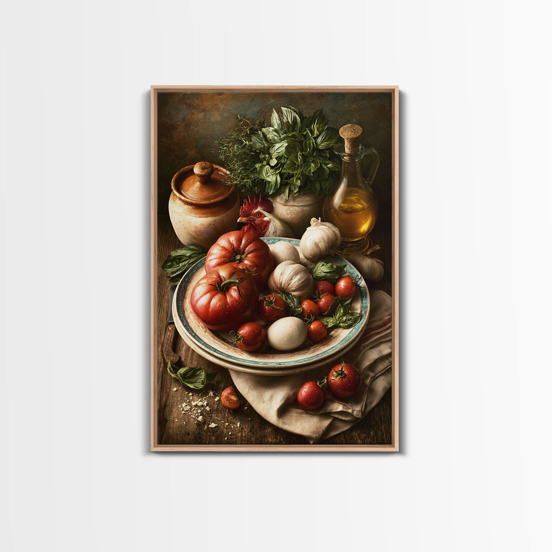 Rooster and Herbs for Farmhouse Restaurant Mood Framed Canvas Print, Restaurant Art, Poster, Restaurant Decor, Fine Art, Bistro, RES-2x3-52