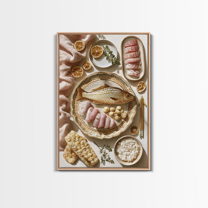 Sushi Fish and Ceramic Plate Composition Canvas Print, Restaurant Art, Kitchen Art, Restaurant Decor, Fine Art, Bistro, RES-2x3-61