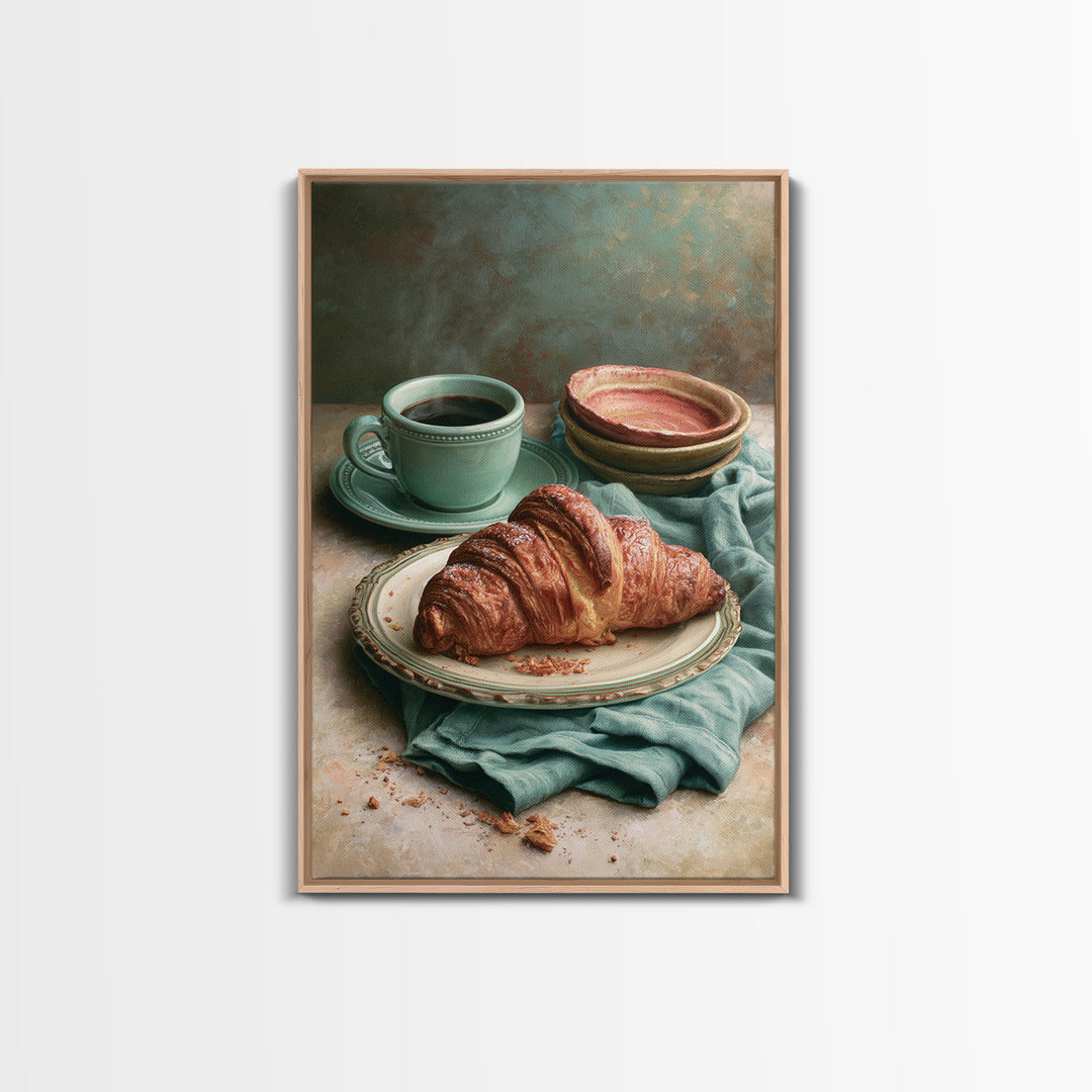 French Bistro Coffee and Croissant Still Life Canvas Print, Restaurant Art, Kitchen Wall Art, Restaurant Decor, Abstract Art, RES-2x3-62