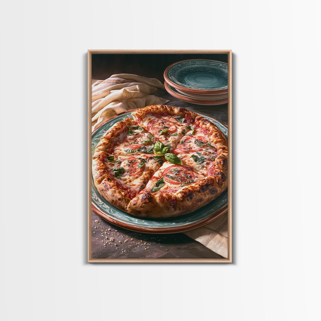 Pizzeria Tomato Basil and Mozzarella Still Life Canvas Print, Restaurant Art, Restaurant Decor, Oil Painting, Bistro, RES-2x3-66