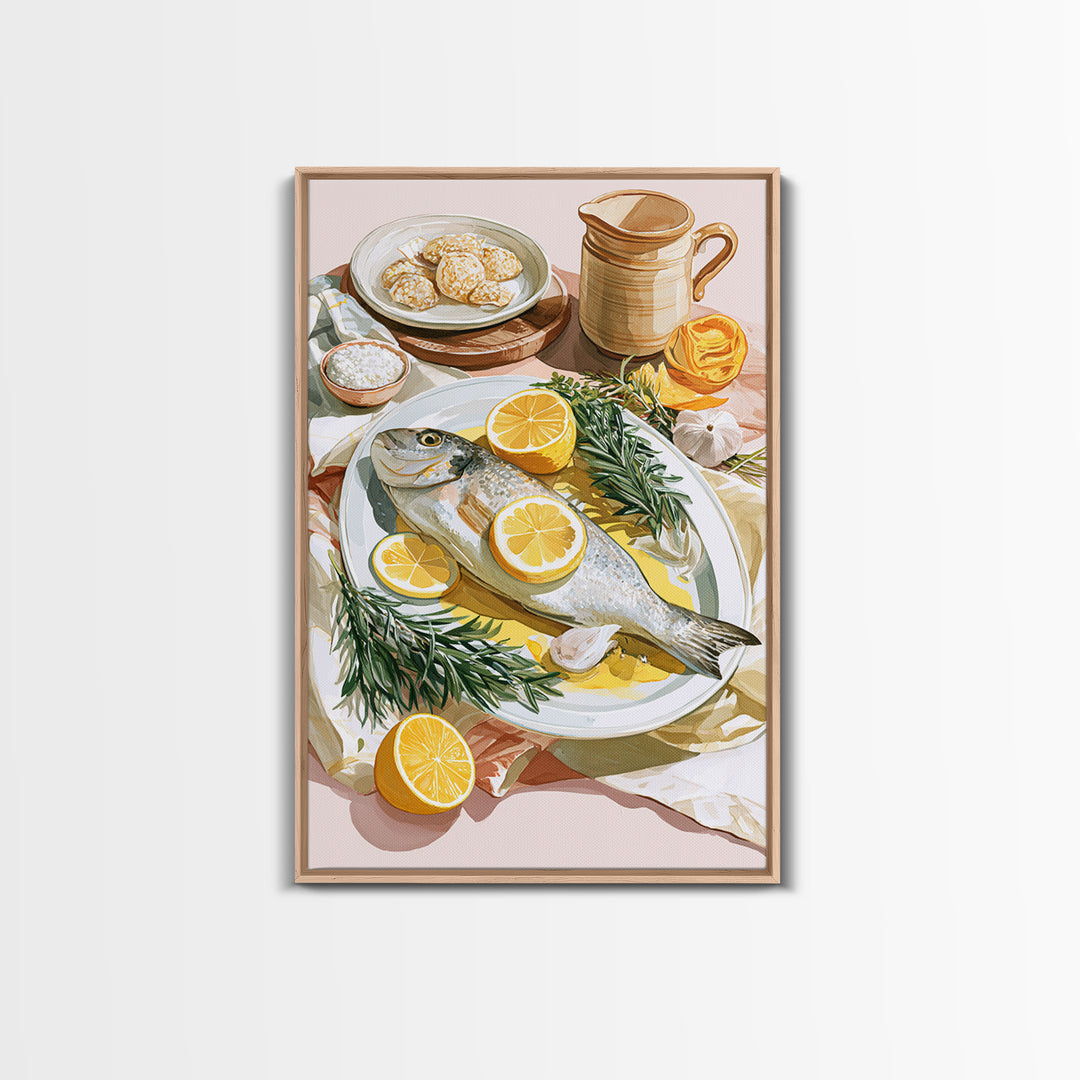 Fresh Fish with Lemon and Herbs Canvas Print, Restaurant Art, Fine Art Print, Restaurant Decor, Fine Art, Bistro, Wall Decor, RES-2x3-7