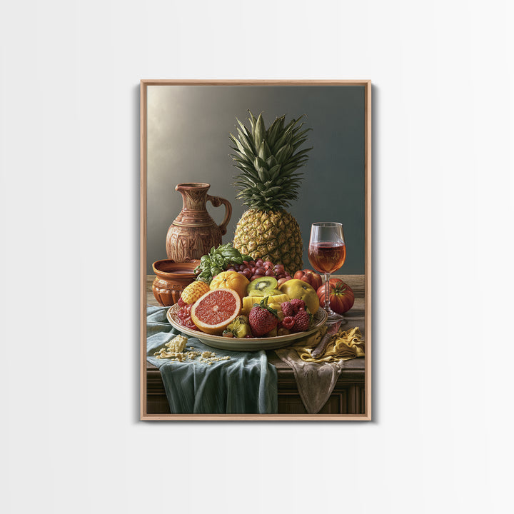 Tropical Fruit Platter Framed Canvas Print, Restaurant Art, Framed Wall Art, Restaurant Decor, Watercolor Art, Bistro, RES-2x3-74