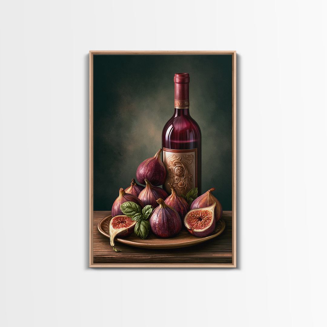 Wine Bottle and Figs Canvas Print, Restaurant Art, Watercolor Painting, Restaurant Decor, Oil Painting, Bistro, Fine Art Print, RES-2x3-81
