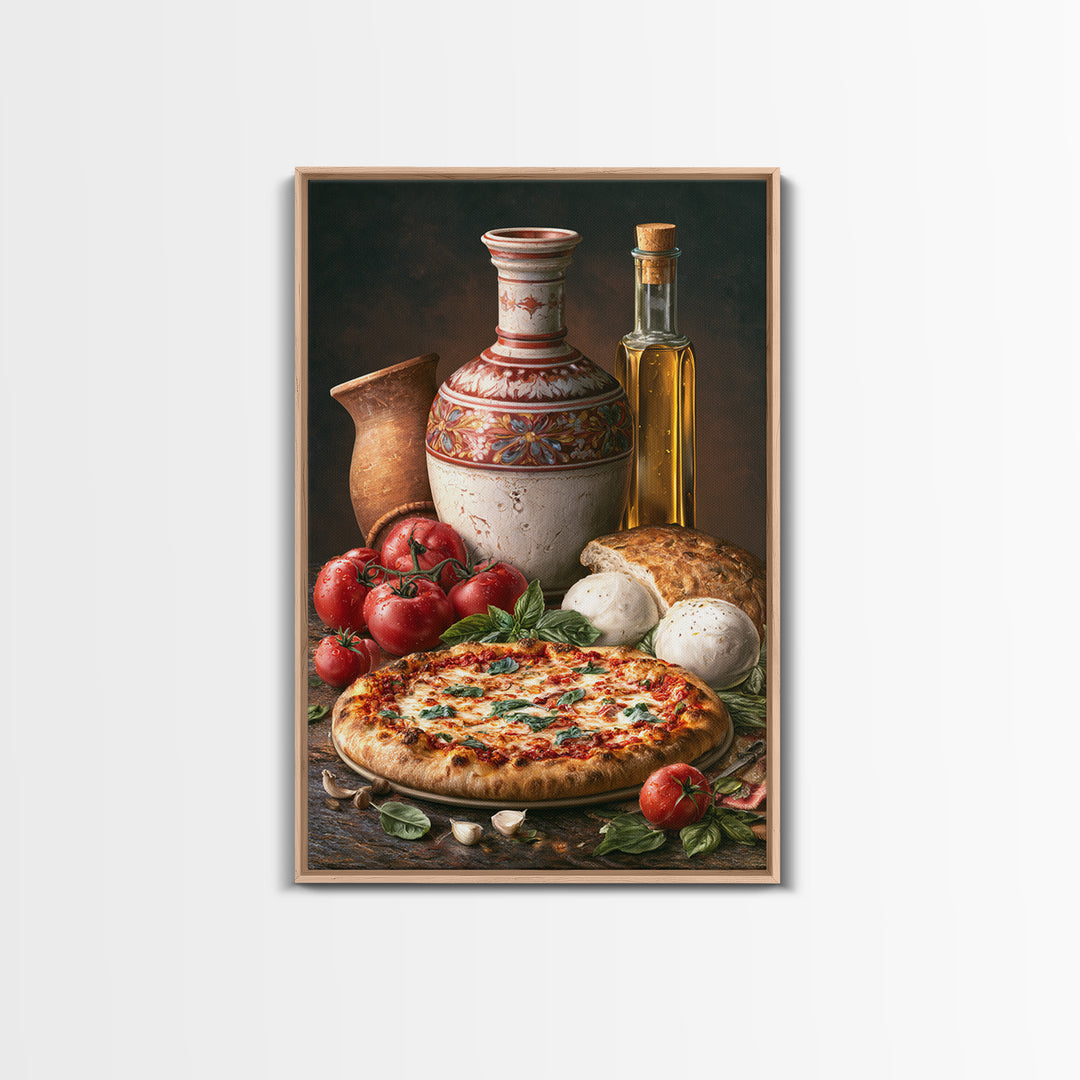 Pizzeria Tomato Basil and Mozzarella Still Life Framed Canvas Print, Restaurant Art, Digital Print, Restaurant Decor, Bistro, RES-2x3-90