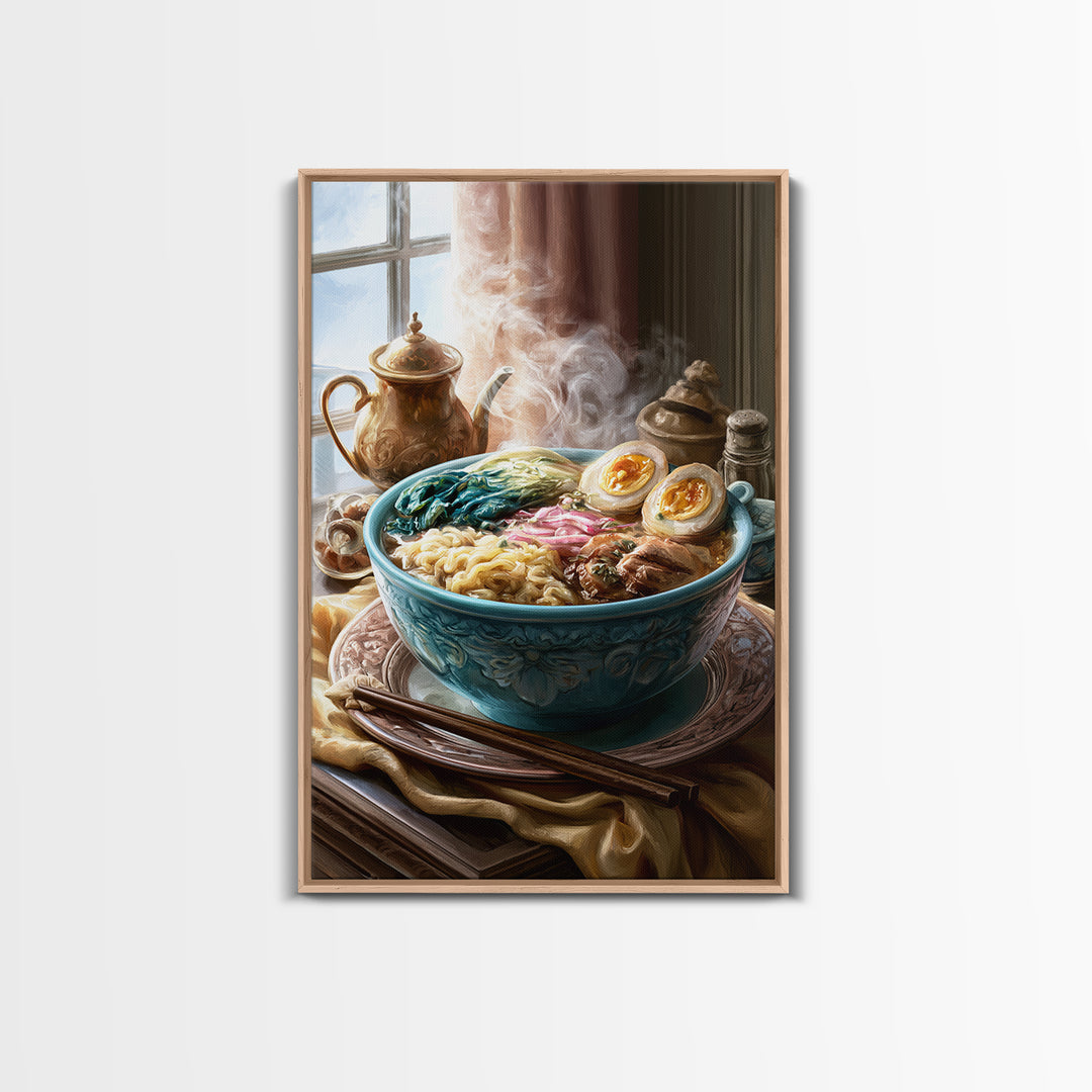 Ramen Bowl Rendered Framed Canvas Print, Restaurant Art, Printable Art, Restaurant Decor, Fine Art, Bistro, Watercolor Art, RES-2x3-94