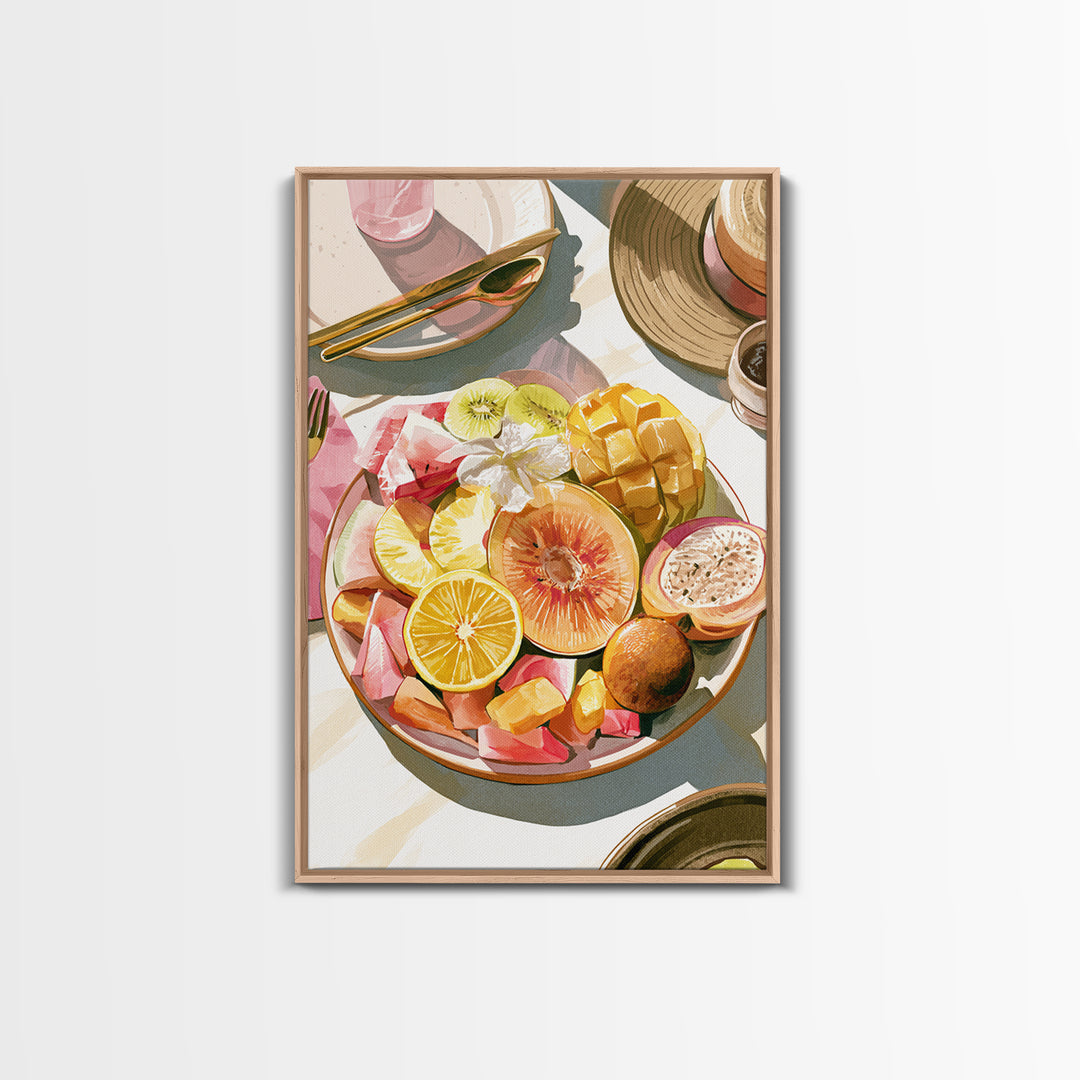 Tropical Fruit Platter Framed Canvas Print, Restaurant Art, Framed Wall Art, Restaurant Decor, Watercolor Art, Bistro, RES-2x3-98