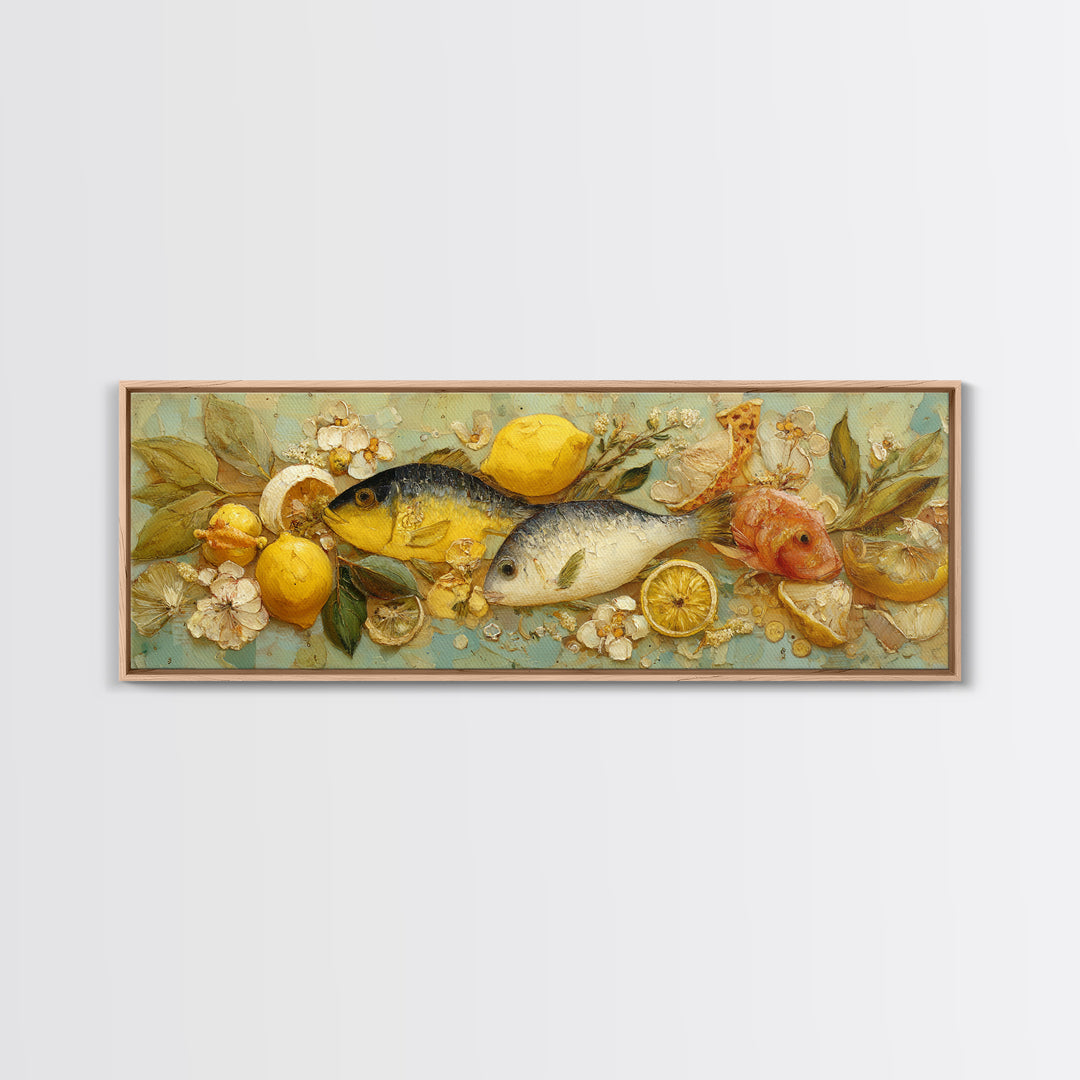 Fresh Fish with Lemon and Herbs Framed Canvas Print, Restaurant Art, Gallery Decor, Restaurant Decor, Fine Art, Bistro, RES-3x1-15