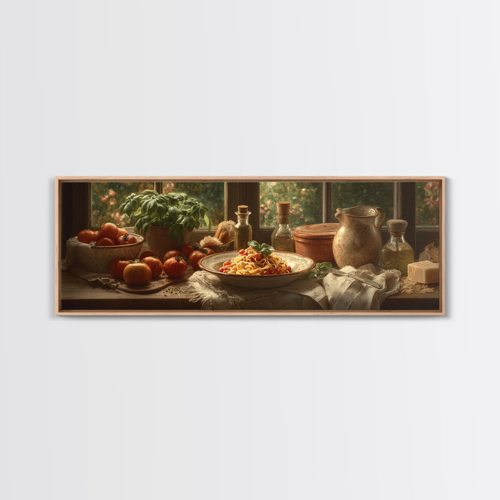 Fresh Pasta with Tomatoes and Basil Framed Canvas Print, Restaurant Art, Printable Art, Restaurant Decor, Fine Art, Bistro, RES-3x1-18