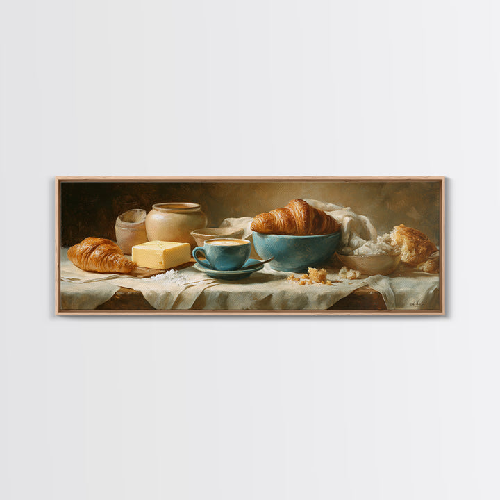 French Bistro Coffee and Croissant Still Life Canvas Print, Restaurant Art, Restaurant Decor, Abstract Art, Bistro, RES-3x1-22