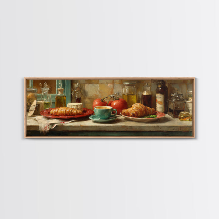 French Bistro Coffee and Croissant Still Life Canvas Print, Restaurant Art, Wall Art Print, Restaurant Decor, Fine Art, Bistro, RES-3x1-46