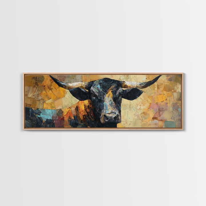 Steakhouse Black and Gold Bull Portrait Framed Canvas Print, Restaurant Art, Wall Art Prints, Restaurant Decor, Bistro, RES-3x1-47