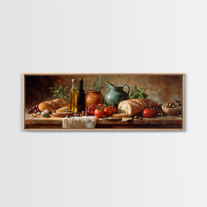 Mediterranean Olives Bread and Cheese Board Canvas Print, Restaurant Art, Watercolor Art, Restaurant Decor, Abstract Art, RES-3x1-49