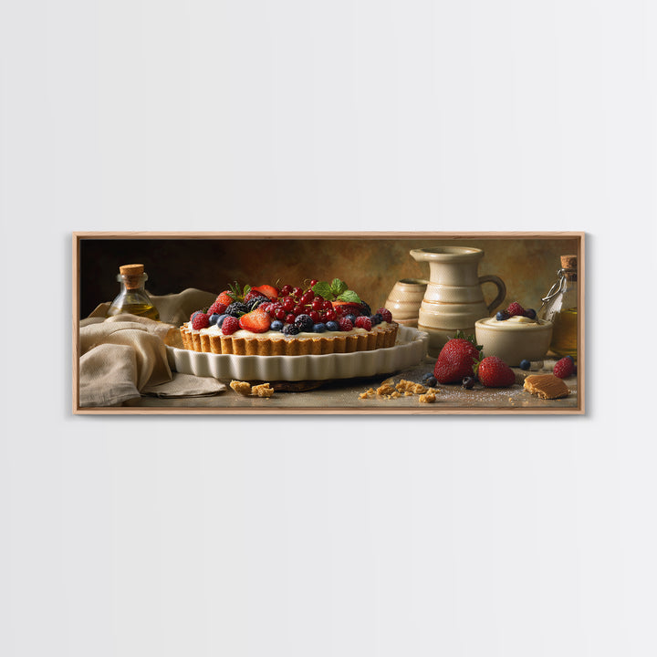 Dessert Tart with Berries and Cream Framed Canvas Print, Restaurant Art, Minimalist Decor, Restaurant Decor, Fine Art, Bistro, RES-3x1-56