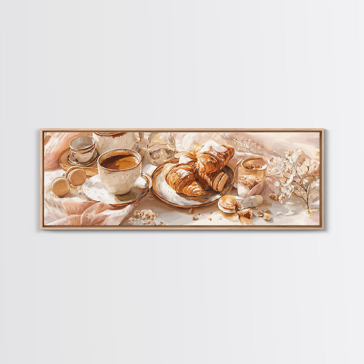 French Bistro Coffee and Croissant Still Life Canvas Print, Restaurant Art, Wall Art, Restaurant Decor, Oil Painting, Bistro, RES-3x1-70