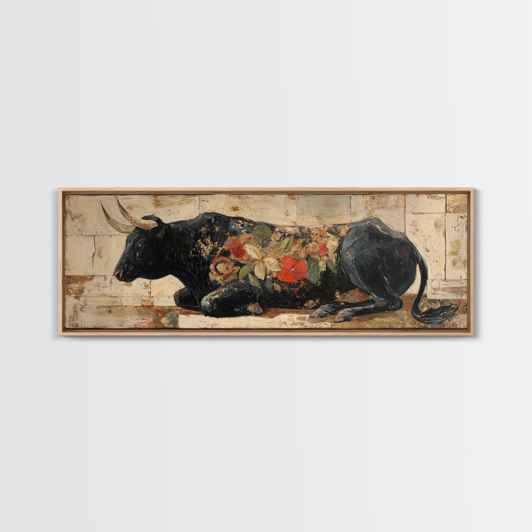 Steakhouse Black and Gold Bull Portrait Canvas Print, Restaurant Art, Digital Print, Restaurant Decor, Fine Art, Bistro, RES-3x1-71