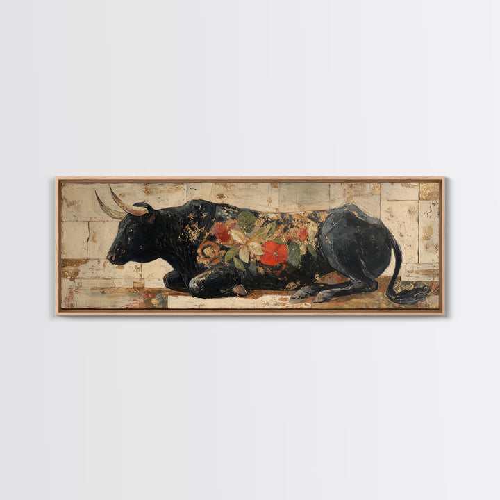 Steakhouse Black and Gold Bull Portrait Canvas Print, Restaurant Art, Digital Print, Restaurant Decor, Fine Art, Bistro, RES-3x1-71