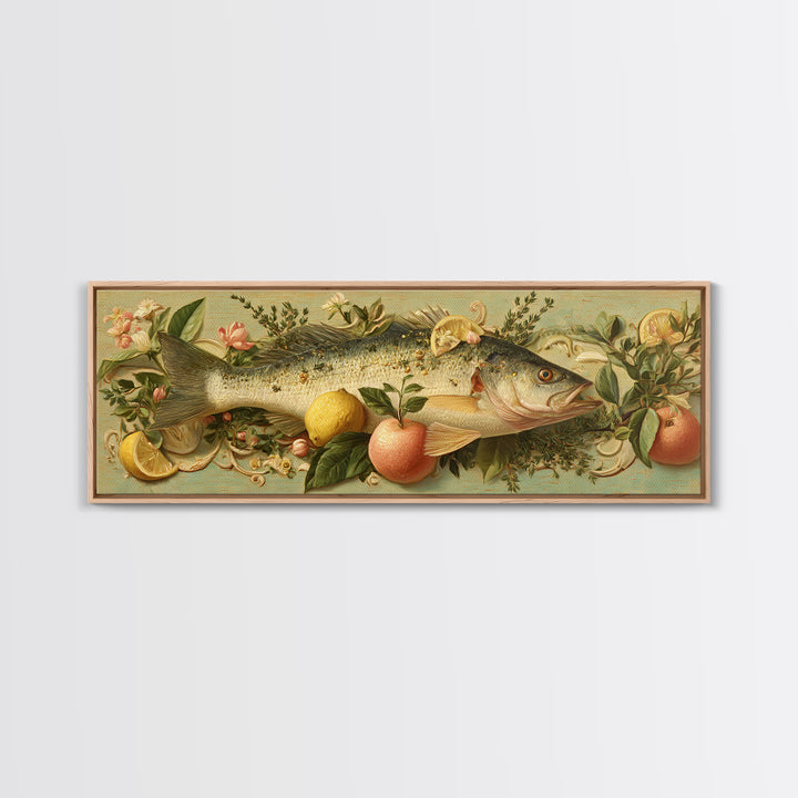 Fresh Fish with Lemon and Herbs Framed Canvas Print, Restaurant Art, Kitchen Decor, Restaurant Decor, Fine Art, Bistro, RES-3x1-87