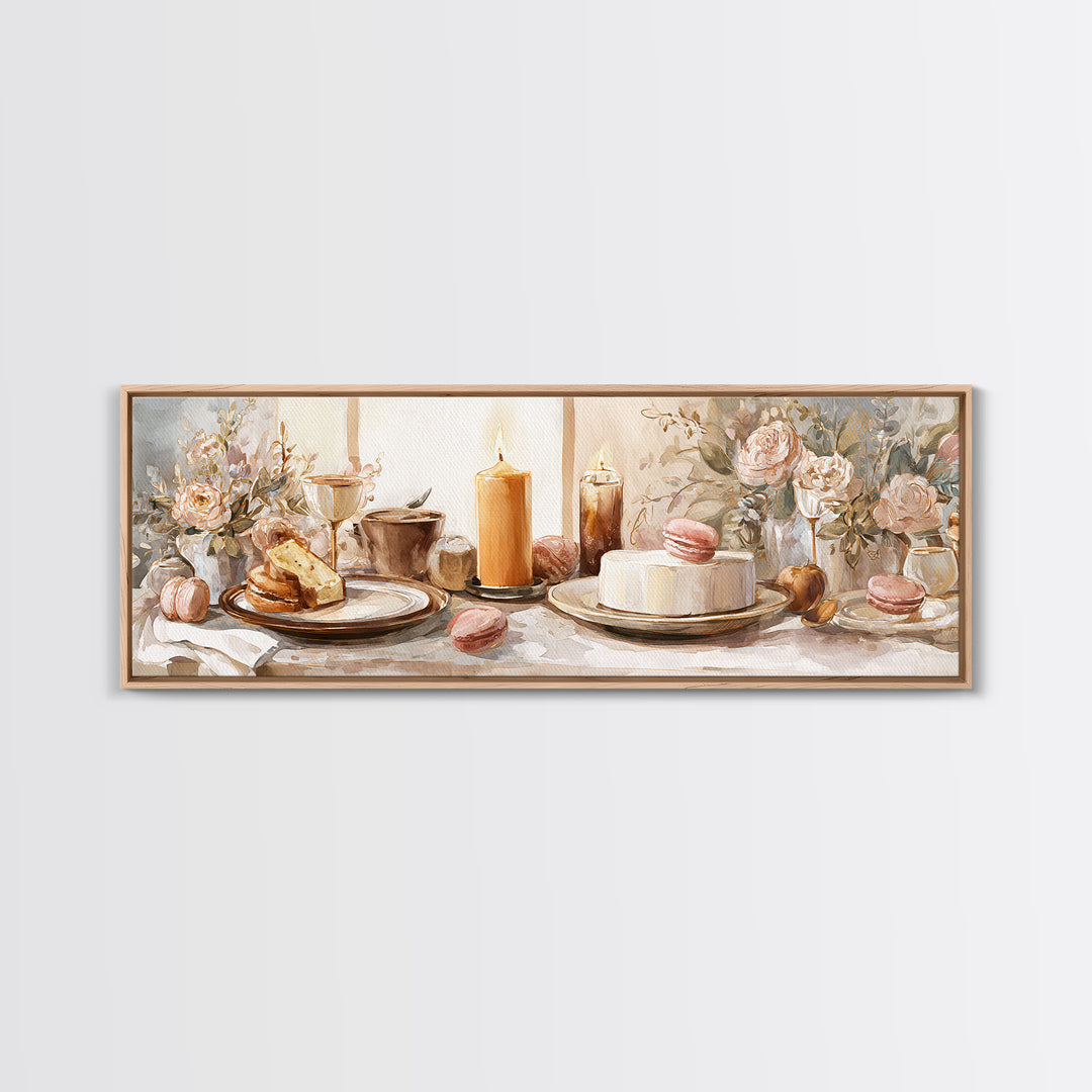 Elegant Table Objects Canvas Print, Restaurant Art, Wall Art, Restaurant Decor, Watercolor Art, Bistro, Digital Print, RES-3x1-88