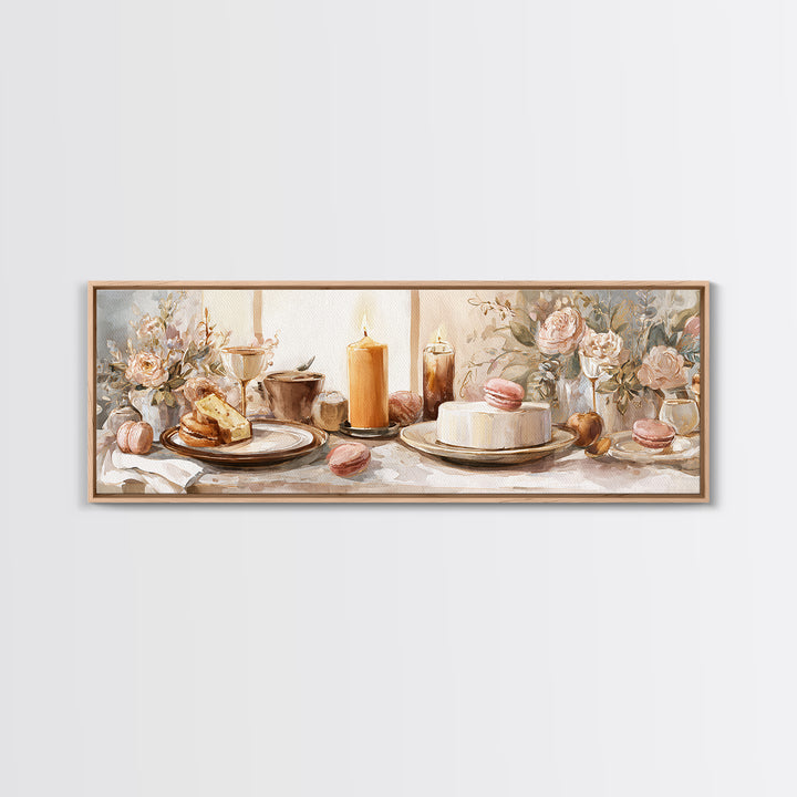 Elegant Table Objects Canvas Print, Restaurant Art, Wall Art, Restaurant Decor, Watercolor Art, Bistro, Digital Print, RES-3x1-88