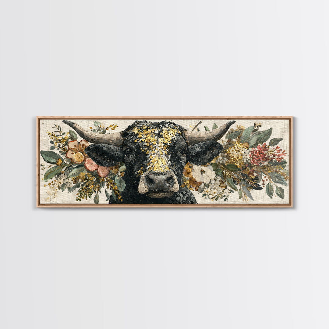 Steakhouse Black and Gold Bull Portrait Canvas Print, Restaurant Art, Wall Art Prints, Restaurant Decor, Fine Art, Bistro, RES-3x1-95