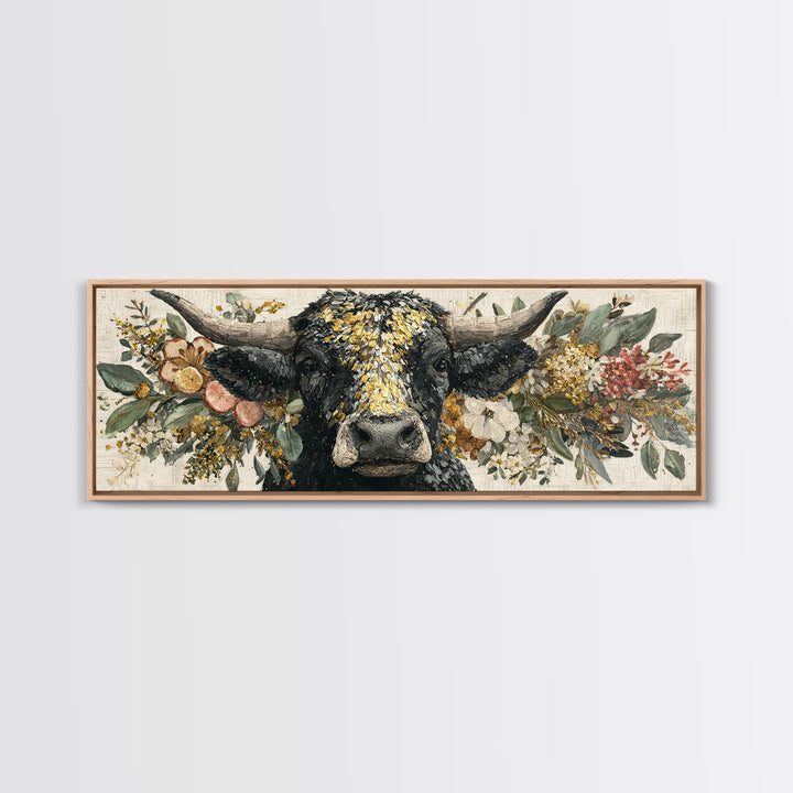 Steakhouse Black and Gold Bull Portrait Canvas Print, Restaurant Art, Wall Art Prints, Restaurant Decor, Fine Art, Bistro, RES-3x1-95